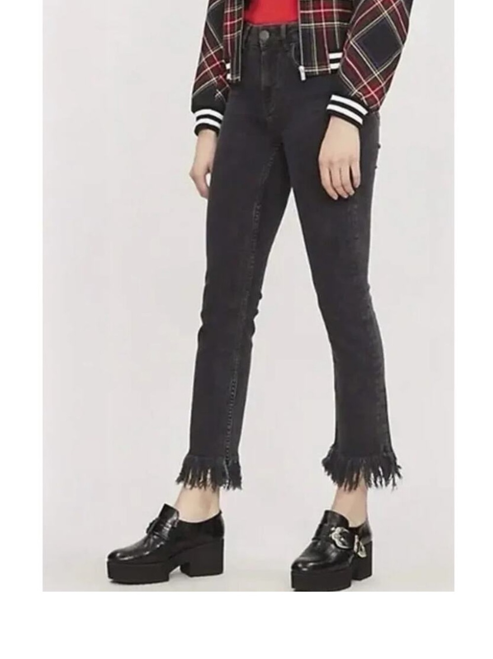 Maje Panako Fringe-Hem Cropped Jeans In Black